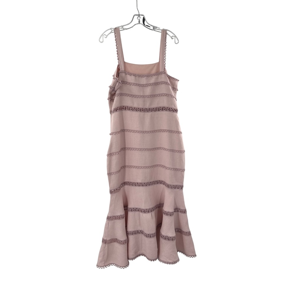 Saylor Dress Womens L Pink Midi Tiered Scalloped Crochet Trim Cotton Linen Blend - Picture 2 of 7